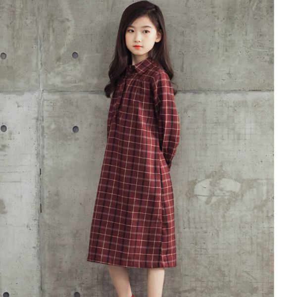

kids dresses for girls christmas dress girls clothes 2020 mother daughter dress elegant plaid children shirt midi costume 6-16t, Red;yellow