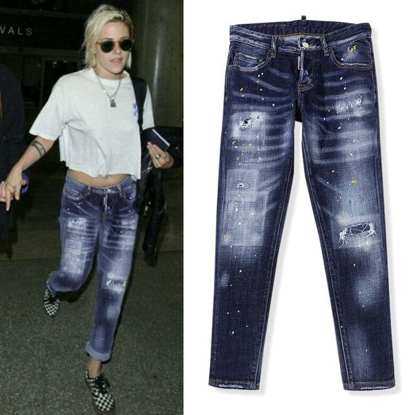 2021 Женщины Мода Обрезанные джинсы / Высококачественный Дизайн бренда Разорванные джинсы / Slim Fit Causal Denim Размер 26-30