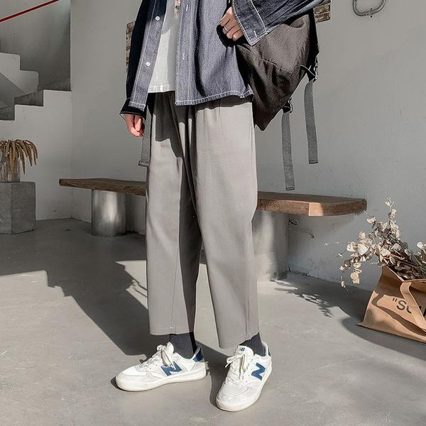 

spring summer belt casual pants men's fashion solid color wide-leg pants men streetwear korean loose hip-hop straight mens, Black