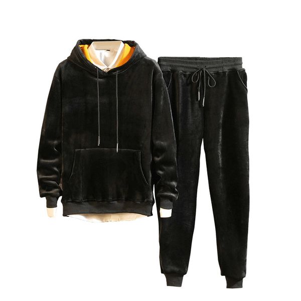 

2021 new 2 pieces mens warm sets fashion sporting thick suit patchworhooded sweatshirt +sweatpants jogger tracksuit hvss, Black;white