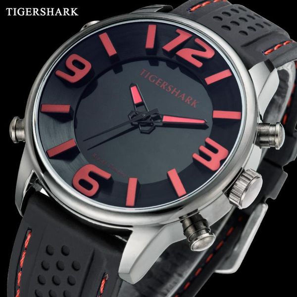 

wristwatches tigershark arrival fashion sport watch men rubber band digital quartz watches auto date 30m waterproof relogio masculino, Slivery;brown