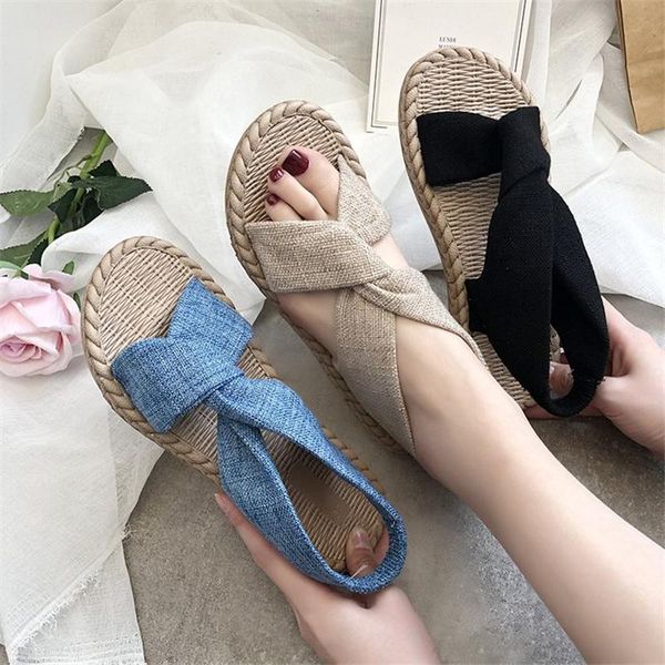 

sandals mdmupaogit summer straw flax shoes women gladiator flat platform soft beach open toe ladies wholesale, Black