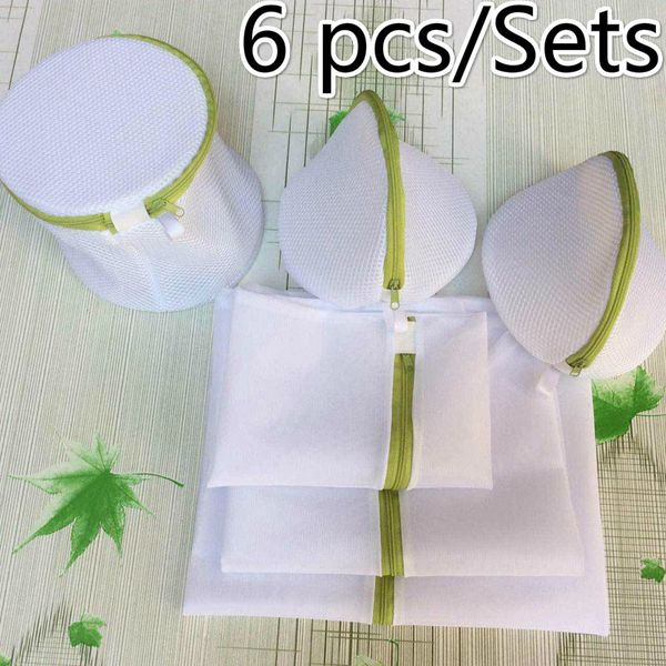 Vendita-6pcs / Set Laundry Bag Donne Bra Bra Biancheria Intimo Lavanderia Sacchetto di lavaggio Maglia Sacchetto di lavaggio Lavaggio Net Hosiery Saver Protezione Forniture per la pulizia 210316