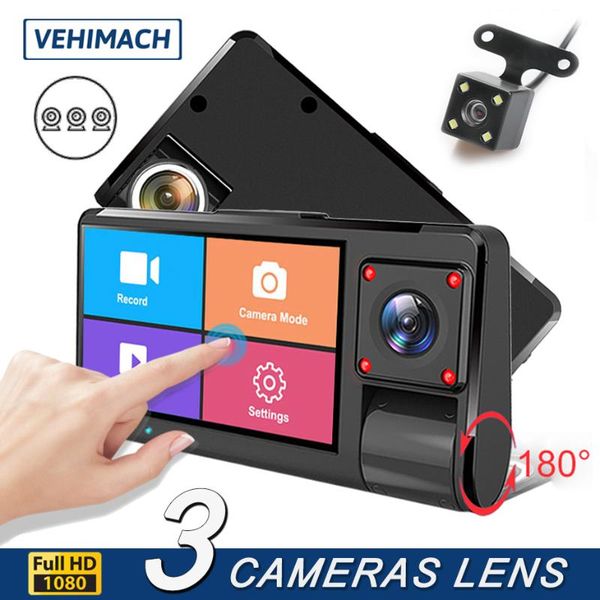 

dash cam front and rear 3 camera lens car dvr full hd 1080p auto video recorder 3'' ips touch screen mirror dashcam 170 degree