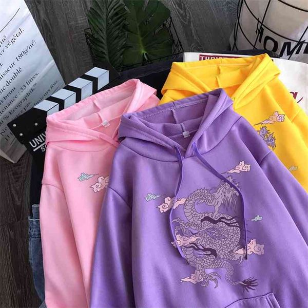 

dragon harajuku vintage print sweatshirt women hoodies cute hip hop kawaii harajuku oversized streetwear loose casual clothes 210728, Black