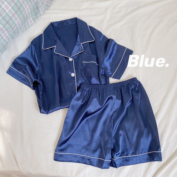 

women's sleepwear plus size pajamas with shorts summer home clothes solid loungewear 5xl pyjama femme satin ysy0, Black;red