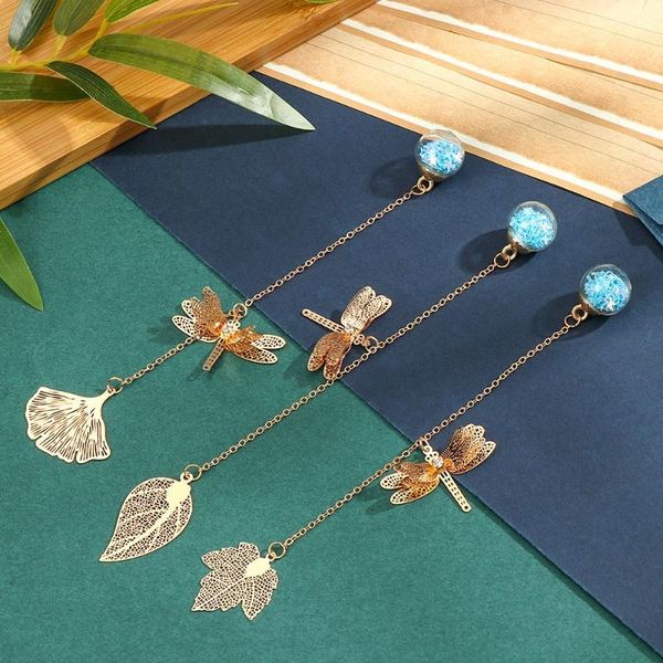 

bookmark creative dragonfly brass hollow leaf cute metal crystal ball book holder student stationery gift school office supplies