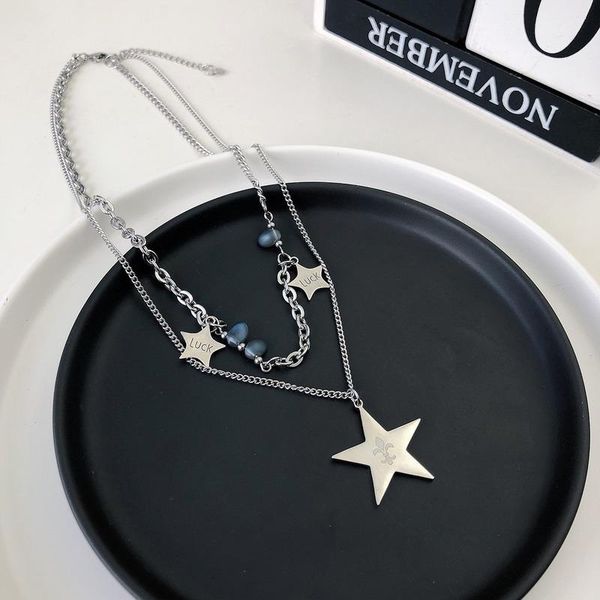 

pendant necklaces necklace women pentagram woman chain girls jewelry multilayer silver color trendy metal collier