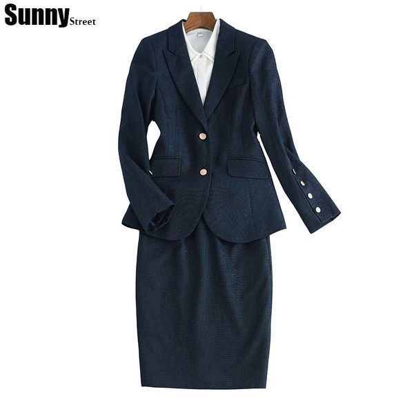 

two piece dress ladies blazer skirt suit 2 pieces set with stretch color black pink dark blue office manager work wear for wome, White