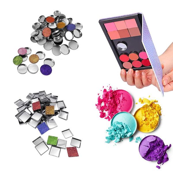 Vorratsflaschen, Gläser, 50 Stück, leer, quadratisch, rund, Metallpfannen, für Rouge, Highlights, Make-up, Lidschatten-Palette, Kosmetikverpackungen, Zubehör, magnetisch