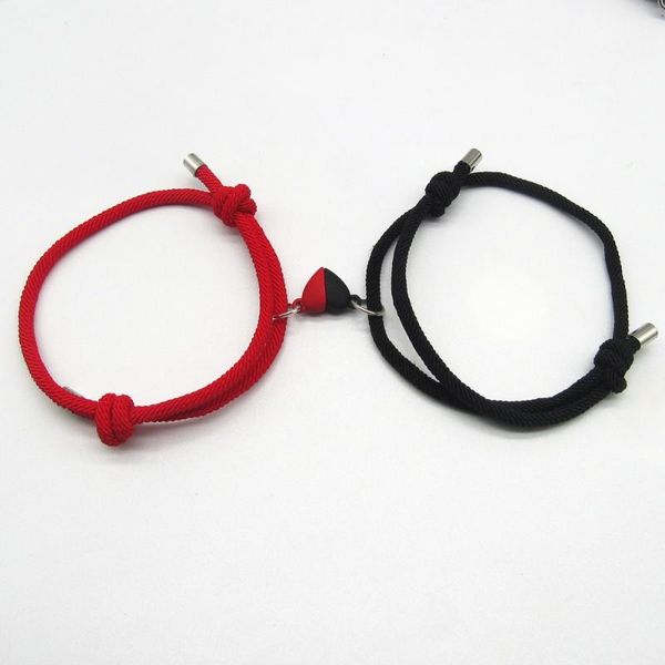 

charm bracelets 2pcs/set lovers heart couple magnetic distance bracelet minimalist matching friendship rope braided kit lover jewelry, Golden;silver