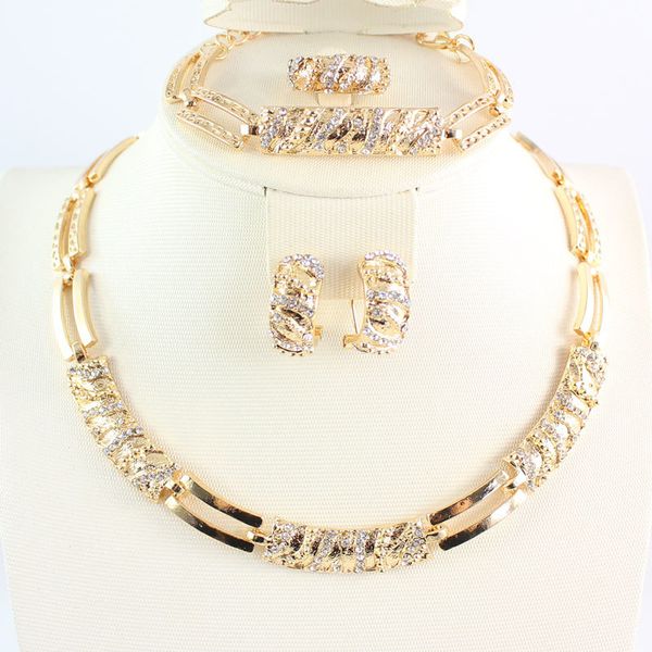 

women african beads jewelry sets cz crystal necklace earring ring bracelet jewelries set gold color statement accessories, Silver