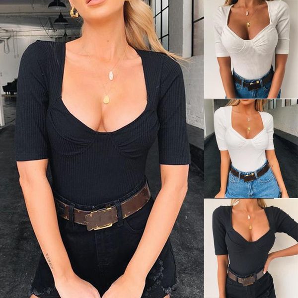 

women's jumpsuits & rompers bodysuit women u-neck short sleeve casual threadladies black combinaison femme7#3.5, Black;white