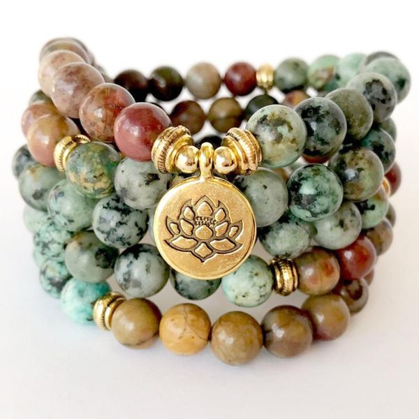 

beaded, strands manyue african tur quoise and mookaite jaspers 108 mala bracelet beads yoga necklace women`s spiritual healing jewelry, Black