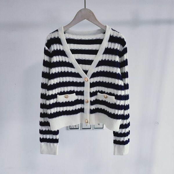 

302 2021 spring sweater long sleeve v neck cardigan sweater luxury womens clothes yiduo, White;black