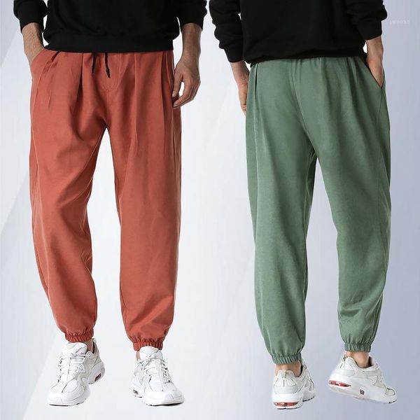 

men's pants fashion mens linen harem joggers drawstring elastic tapered sweatpants casual running trousers, Black