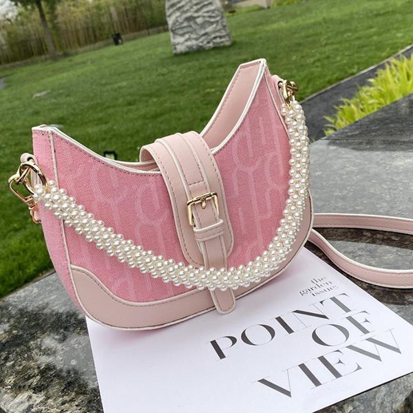 

evening bags women underarm 2021 fashion pearl chain saddle shoulder female handbags lady small shopping