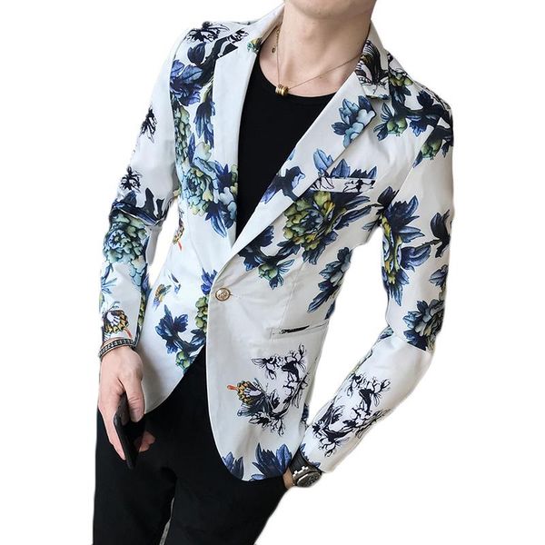 

men's suits & blazers quality personality floral blazer terno masculino slim casual 2021 spring fashion suit single button, White;black