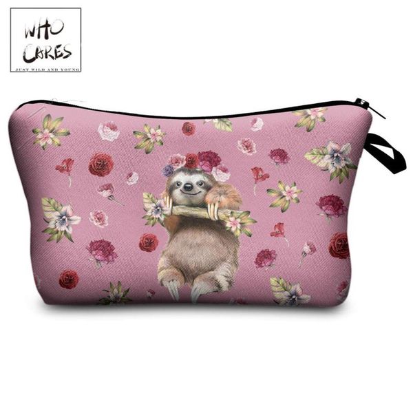 

who cares cartoons lovely sloth cosmetic bag for makeup 3d print women travel organizer female clutch bag
