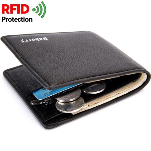 

rfid theft protect men wallets with coin pocket small wallet purse zipper money clip rfid wallets purses, Red;black