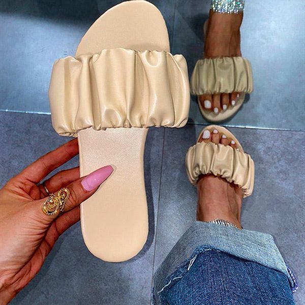 

women sandals 2021 fashion summer shoes women flat shoes plus 43 pleated sandalias mujer flip flops casual beach slippers female, Black