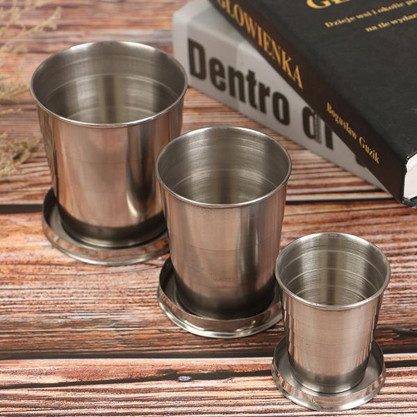 

water bottle 1pc folding cup outdoor stainless steel portable travel with key ring