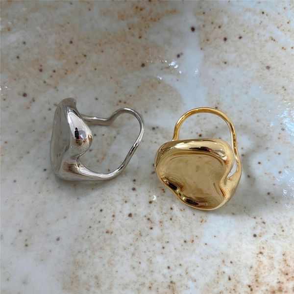 

cluster rings pofunuo real 925 sterling silver european and american style cold wind geometric women niche 18k gold chic glaze ring, Golden;silver