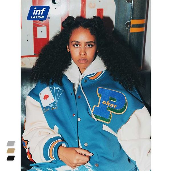 

inflation streetwear vintage baseball jacket men towel embroidery varsity couple autumn fleece bomber coat 211217, Black;brown