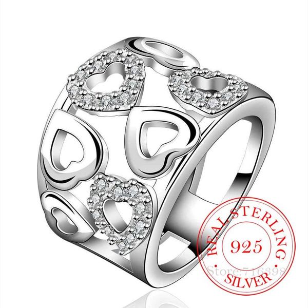 

cluster rings 2021 arrival 925 sterling thumb heart crystal for women big wide finger ring jewelry mama men gift, Golden;silver