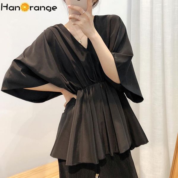 

women's blouses & shirts bat sleeve a-line fluffy chiffon shirt half 2021 summer v-neck, White