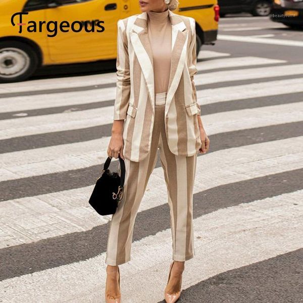 

fargeous casual women khaki plaid blazer suit autumn striped long sleeve female office pants suits winter ladies outwear women's & blaz, White;black