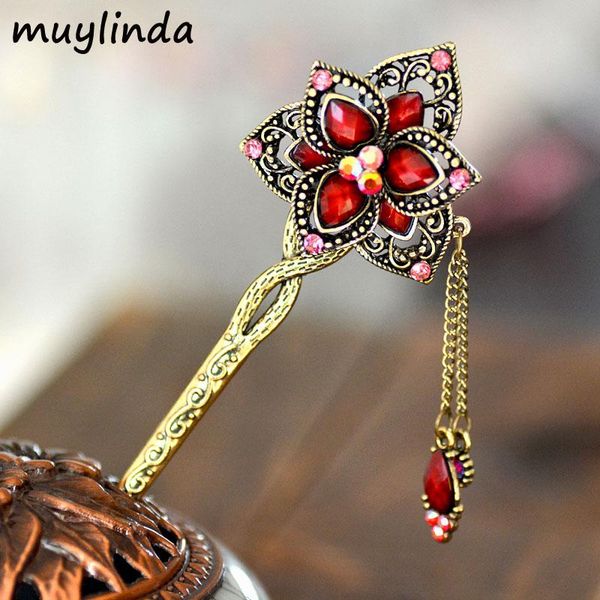 

hair clips & barrettes antique bronze plating metal jewelry flower charm sticks retro hairpins women accessories, Golden;silver