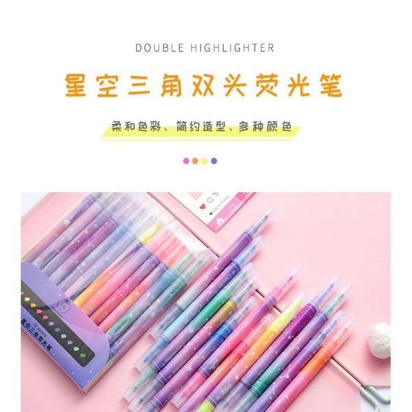 

12pcs/set creative double-headed highlighter kawaii starry marker pen colored drawing marking pen office school st qylxah