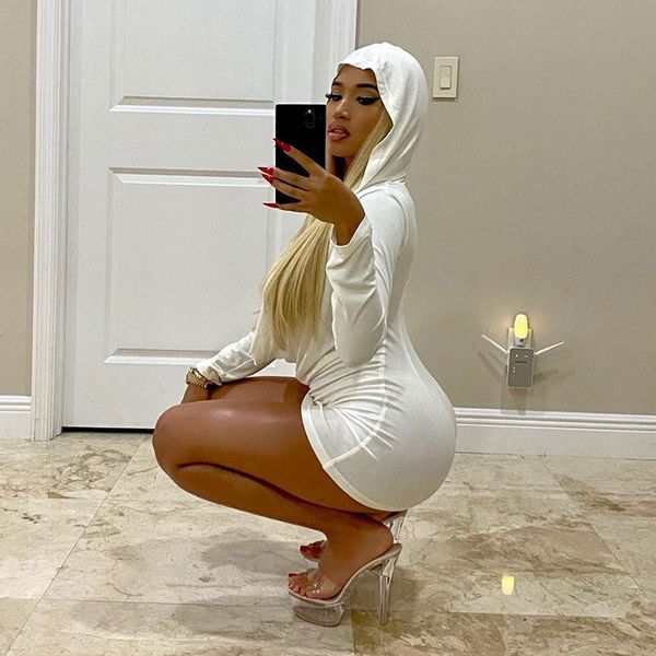 

deep plunge hooded long sleeve dress clubwear fashion women clothes 2021 white stretch bodycon mini dress d82bb23, Black;gray