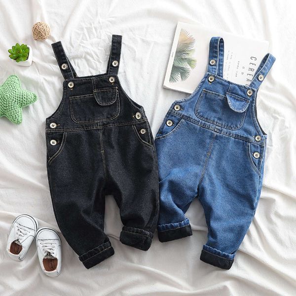 

winter wear children's plush pants 2021 new korean baby denim one piece suspenders, Blue