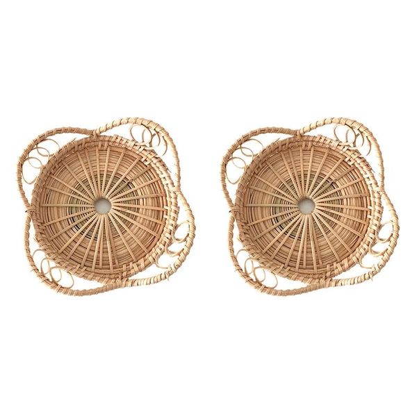 

mats & pads 2pcs drink coasters tea accessories round tableware placemat dish mat rattan hand-woven cup pad