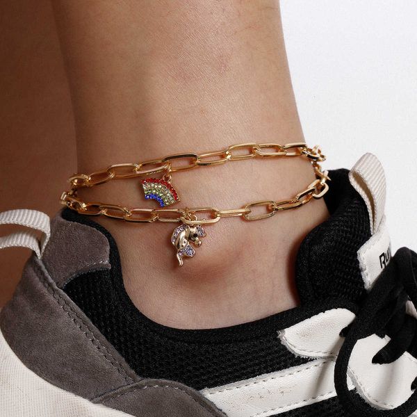 

versatile jewelry geometric rainbow color contrast zircon foot decoration temperament unicorn micro inlaid com, Silver