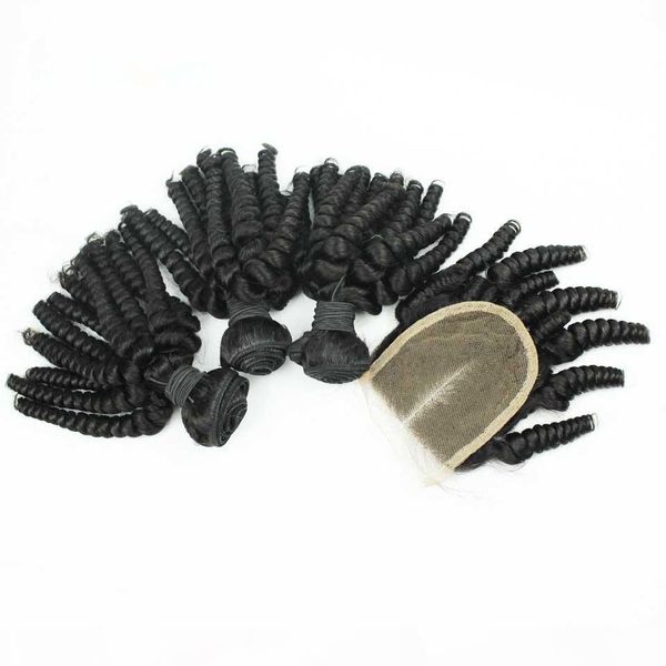 

brazilian aunty funmi human hair with 4*4 lace closure romance curls funmi hair 3bundles with closure 4pcs lot brazilian hair with closure, Black