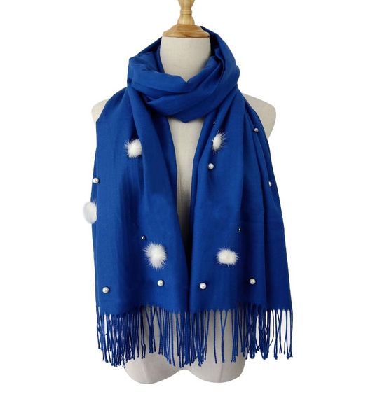 

scarves women muslim cashmere with pearl tassel lady winter autumn long scarf keep warm female shawl thicker, Blue;gray
