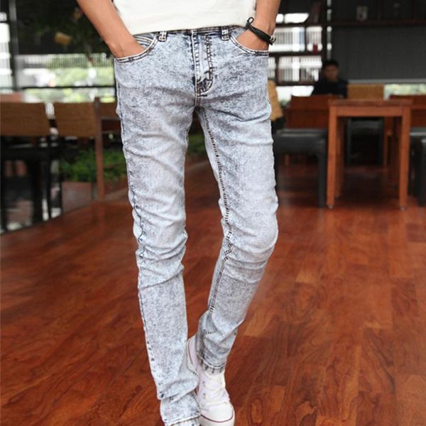 

summer 2021 fashion youth skinny stretch casual jeans men's korean student light blue all-match teenagers pencil pants