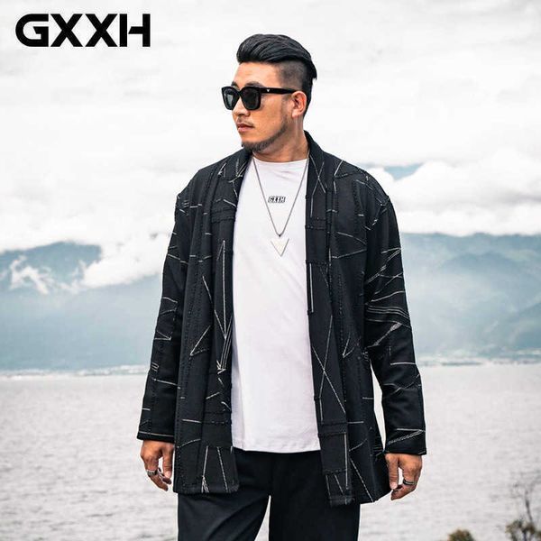 

gxxh large size men's casual overcoat korean style men long cardigan trench overzied cloak coat outerwear autumn mens xxl-7xl 211011, Tan;black