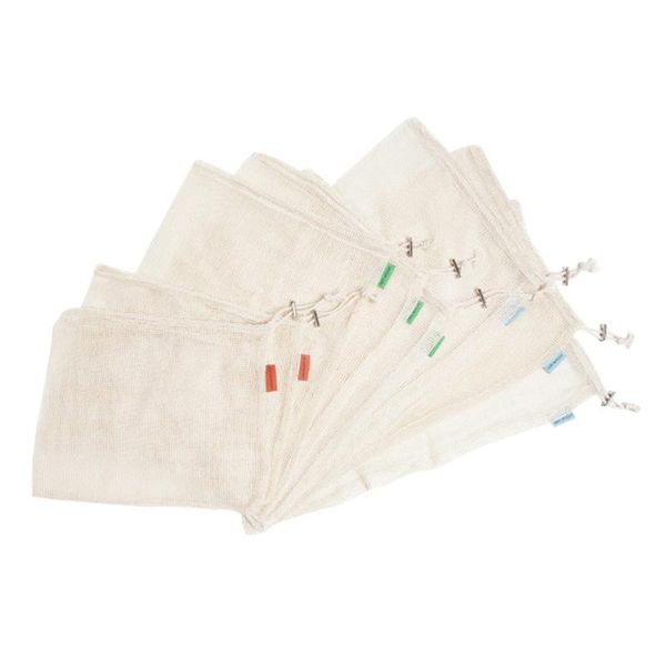 

storage bags 9pcs organic cotton mesh drawstring fruit vegetable shopping