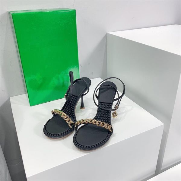 

dress shoes metal chain sandalias women summer sandals high heels zapatillas mujer quality sapatos femininos chaussure femme, Black