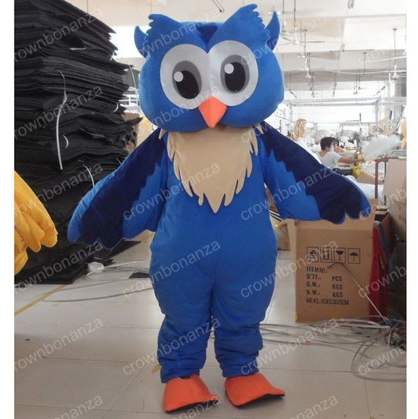 Costume della mascotte del gufo blu di Halloween Abiti da personaggio dei cartoni animati di alta qualità Abiti da esterno per feste di compleanno di carnevale di Natale per adulti