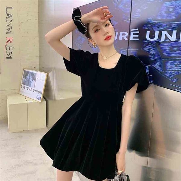 

women square neck velvet dress a-line short sleeve black dresses casual fashion summer arrivals 2h063 210526, Black;gray