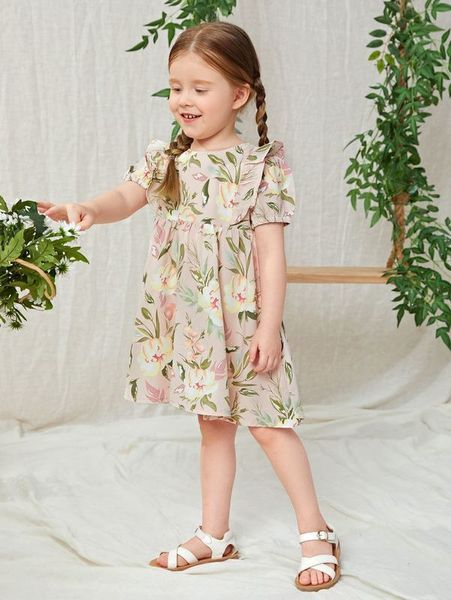 

toddler girls floral print a-line dress she, Red;yellow