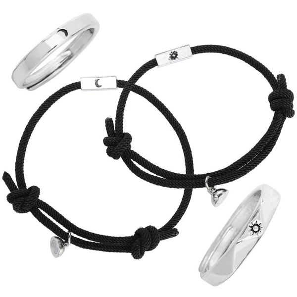 

charms 4pcs moon star ring woven rope bracelet for lover students couples friends, Bronze;silver