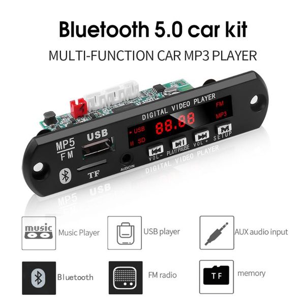

5v 12v bluetooth mp5 player audio video decoder board wireless bluetooth5.0 car fm radio module support usb tf radis