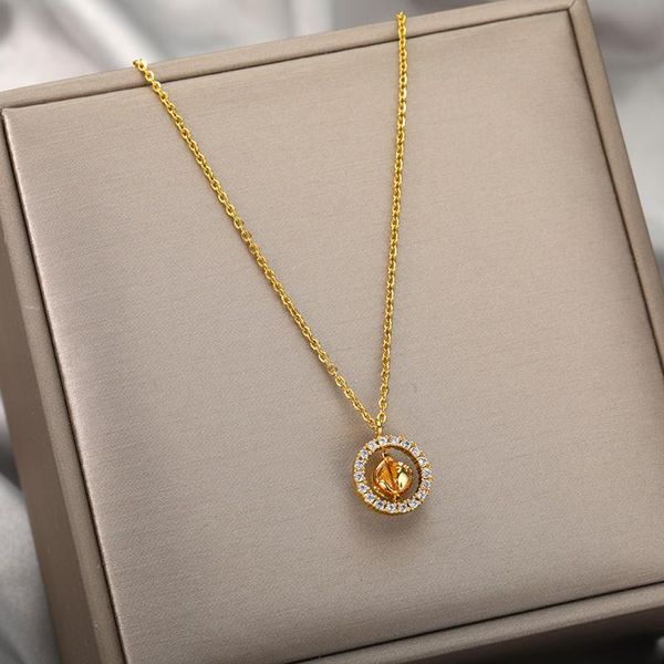 

chains rxsmll rotatable globe necklaces for women gold sliver color stainless steel round white zicron neck chain christmas jewelry, Silver