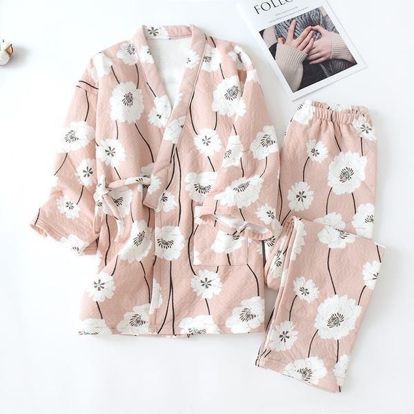 

japanese kimono women pajamas sets cotton female sleepwear pijama leisure women's pajamas suit home cloth pyjamas, Black;red